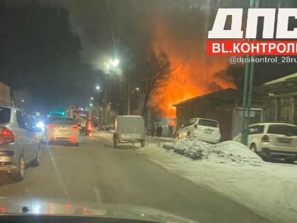 В центре Благовещенска полыхает дом (видео)