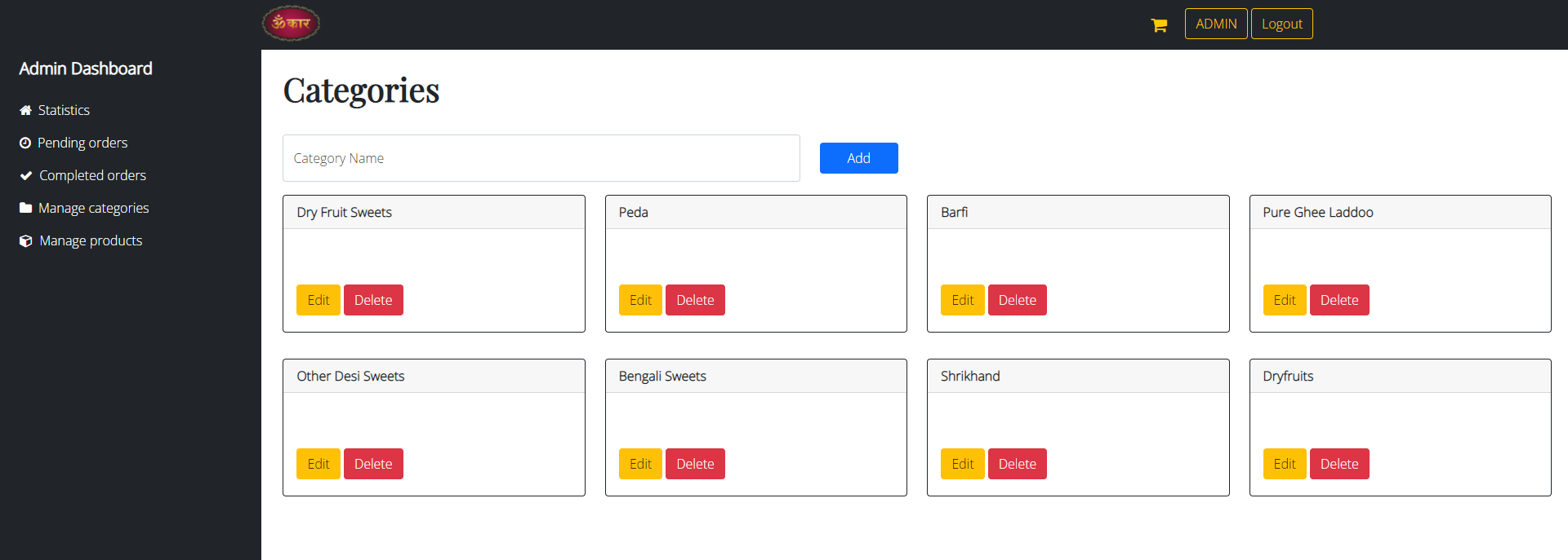 admin manage categories