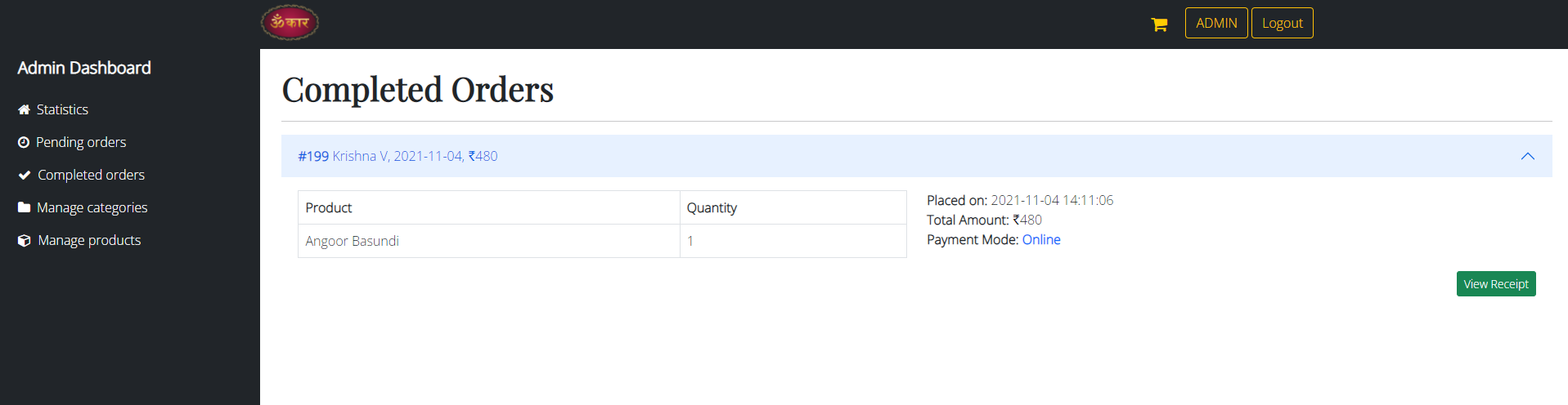 admin manage completed orders