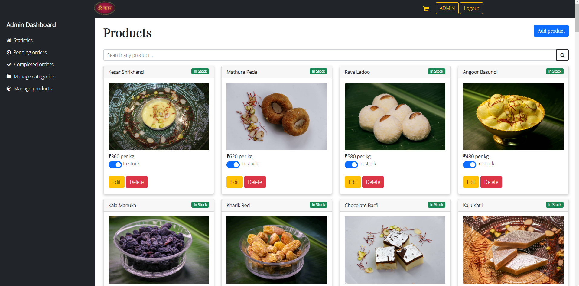 admin manage products