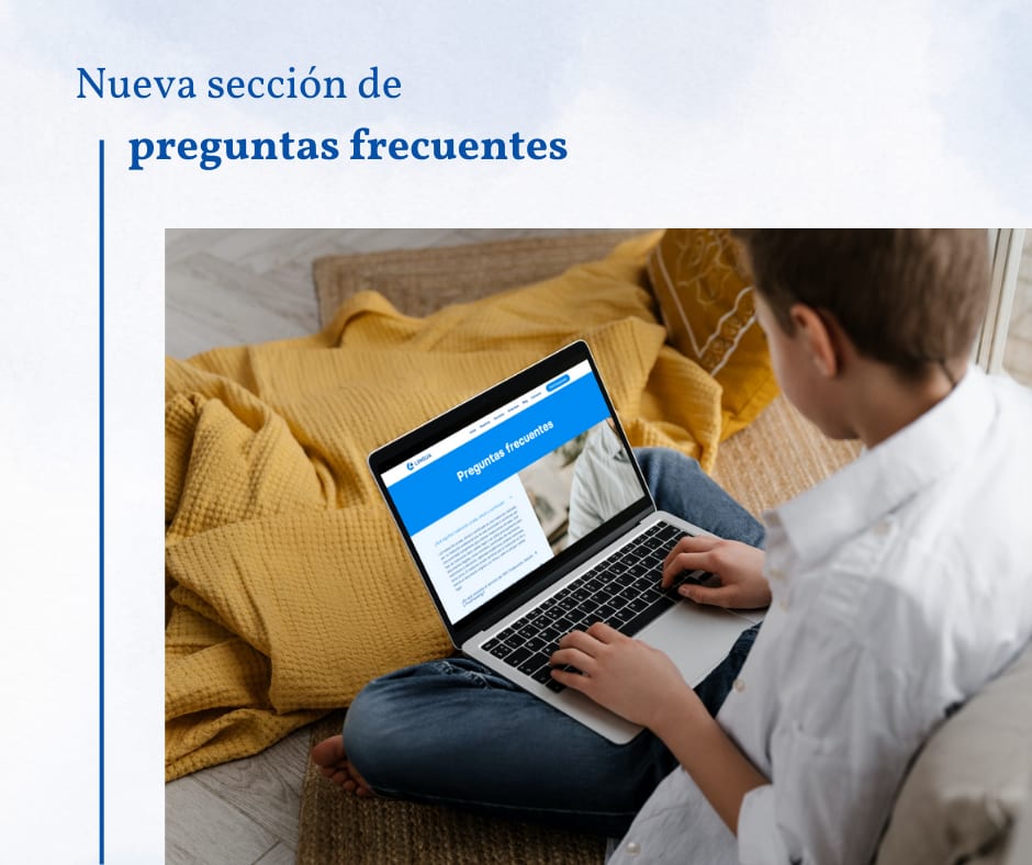 Nueva sección de preguntas frecuentes Ordenador mostrando la página de preguntas frecuentes. Arriba el título "Nueva sección de preguntas frecuentes".