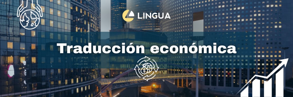 Portada del artículo con el título “Traducción económica”. Al fondo una foto de un puente y edificios al atardecer. Centrado en la parte inferior, el logo de Lingua Int.