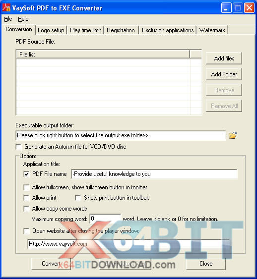 VaySoft PDF to EXE Converter screenshot