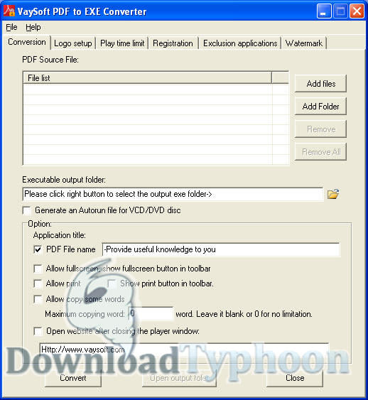 VaySoft PDF to EXE Converter 7.01 full VaySoft PDF to EXE Converter full screenshot