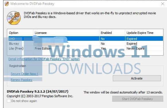 DVDFab Passkey for Blu-ray Windows 11 download