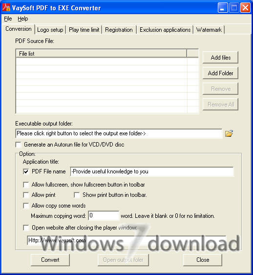 Windows 7 VaySoft PDF to EXE Converter 7.01 full