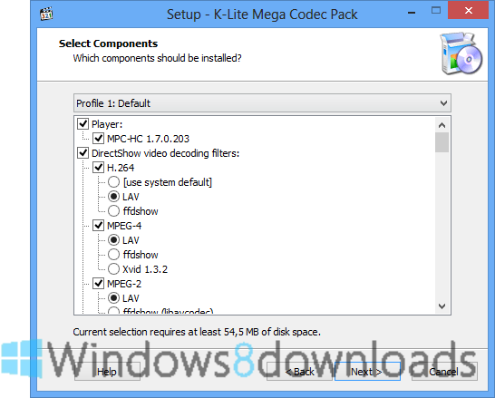 Windows 8 K-Lite Codec Pack (Standard) full