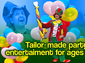 Hire Clown Balloon Modeller Magician London Face Painter painting bubbles Kids Children's Entertainer Party