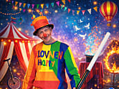 Klovnen Happy - er klar til at underholde med "TrylleShow & Ballondyr" og andre events - i hele 2026