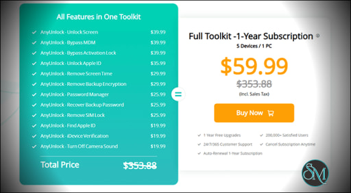 Thumbnail AnyUnlock for Windows - Full Toolkit - 1-Year Subscription / 5 Devices (Discount 20% OFF)