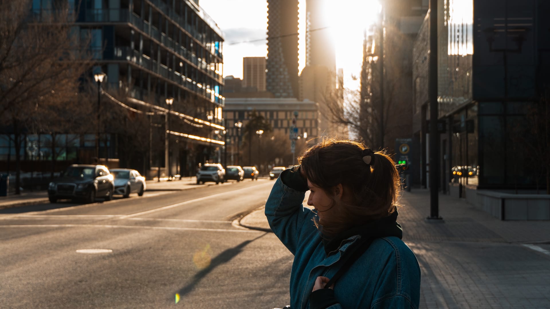 Portrait on a downtown Calgary street at golden hour