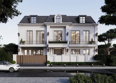 Luxury villa front elevation design with modern architecture