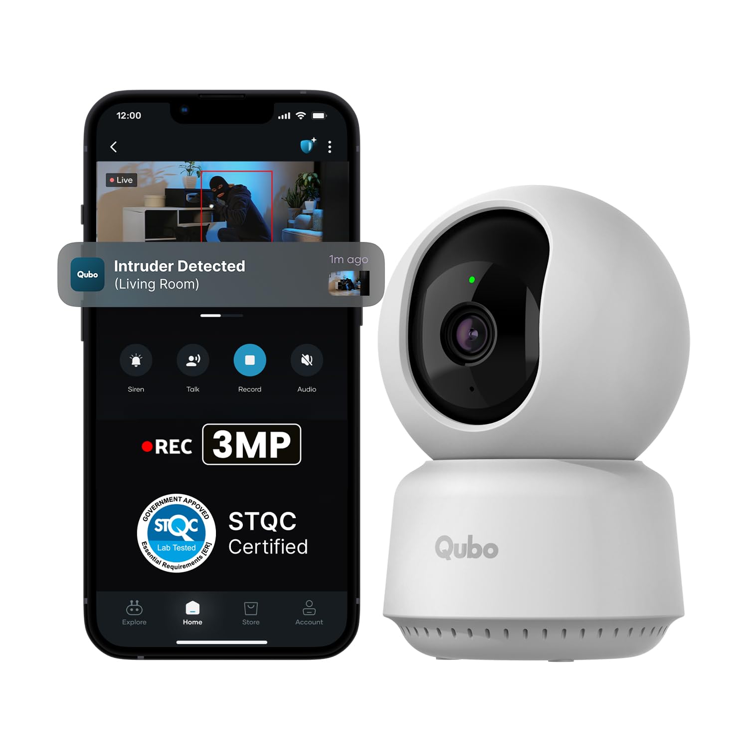 Qubo Smart Cam 360° by Hero Group [2026 Edition]| 3MP Ultra 2K Display | STQC Certified | Color Night Vision | 360° Panoramic Monitoring | 2-Way Talk | AI Person Detection | Cloud & SD Card Support image 1