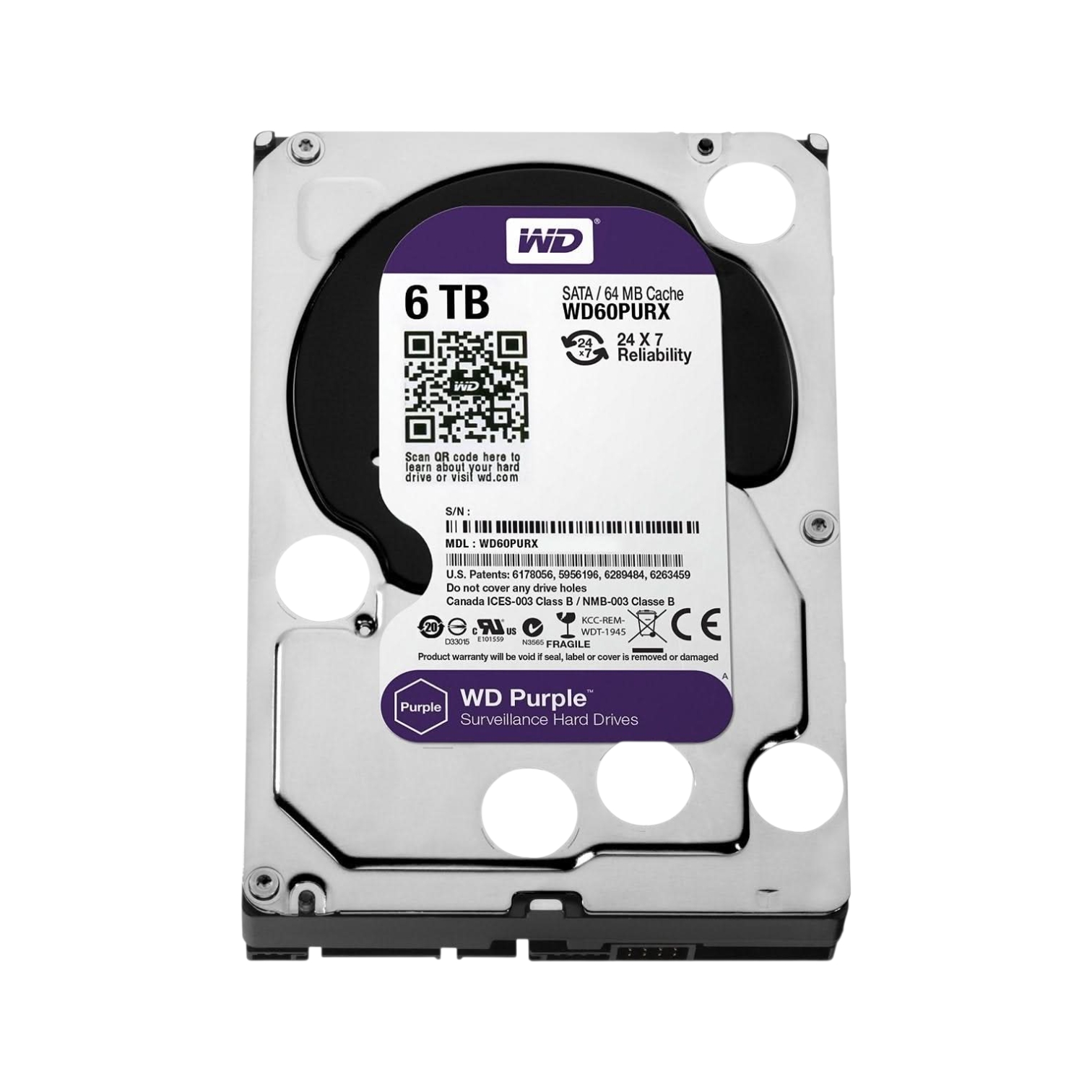 WD 6TB Purple Surveillance Internal Hard Drive, WD64PURZ-74BWUY0 image 1