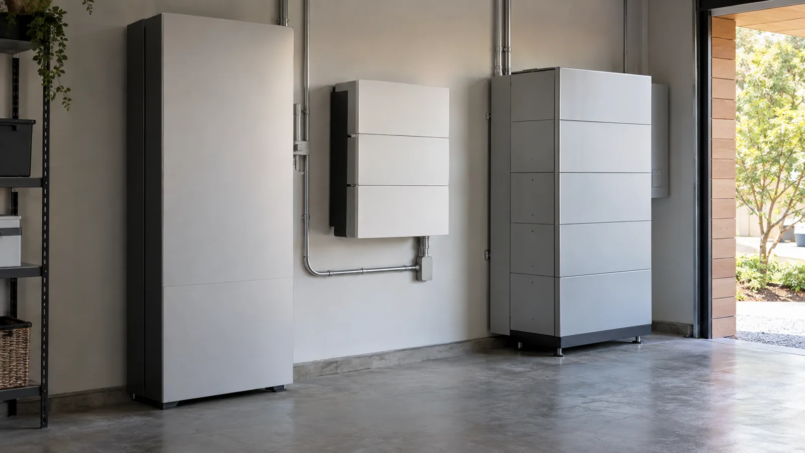 Several residential battery storage form factors shown side by side for comparison