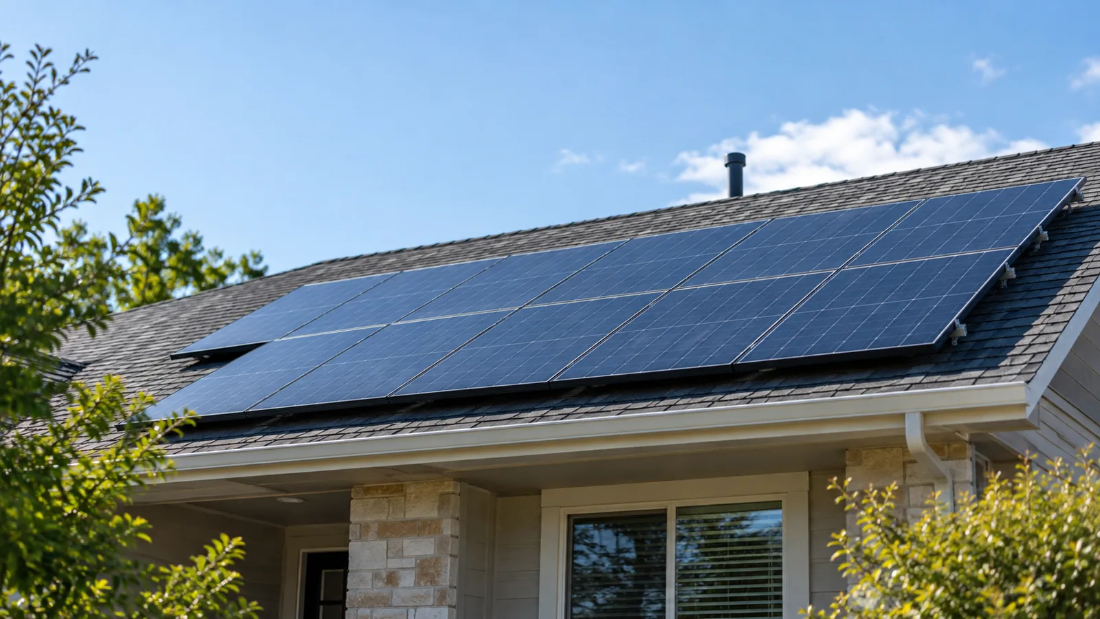 U.S. residential rooftop solar array with light natural surface dust in ordinary daylight