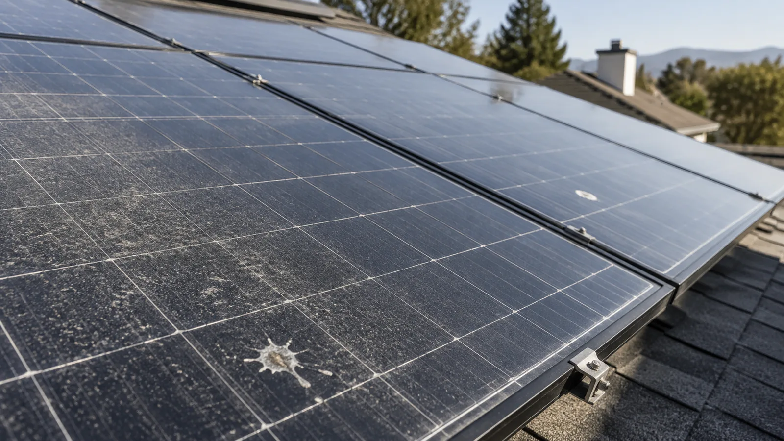 Residential solar modules with light dust and localized persistent soiling on the glass surface