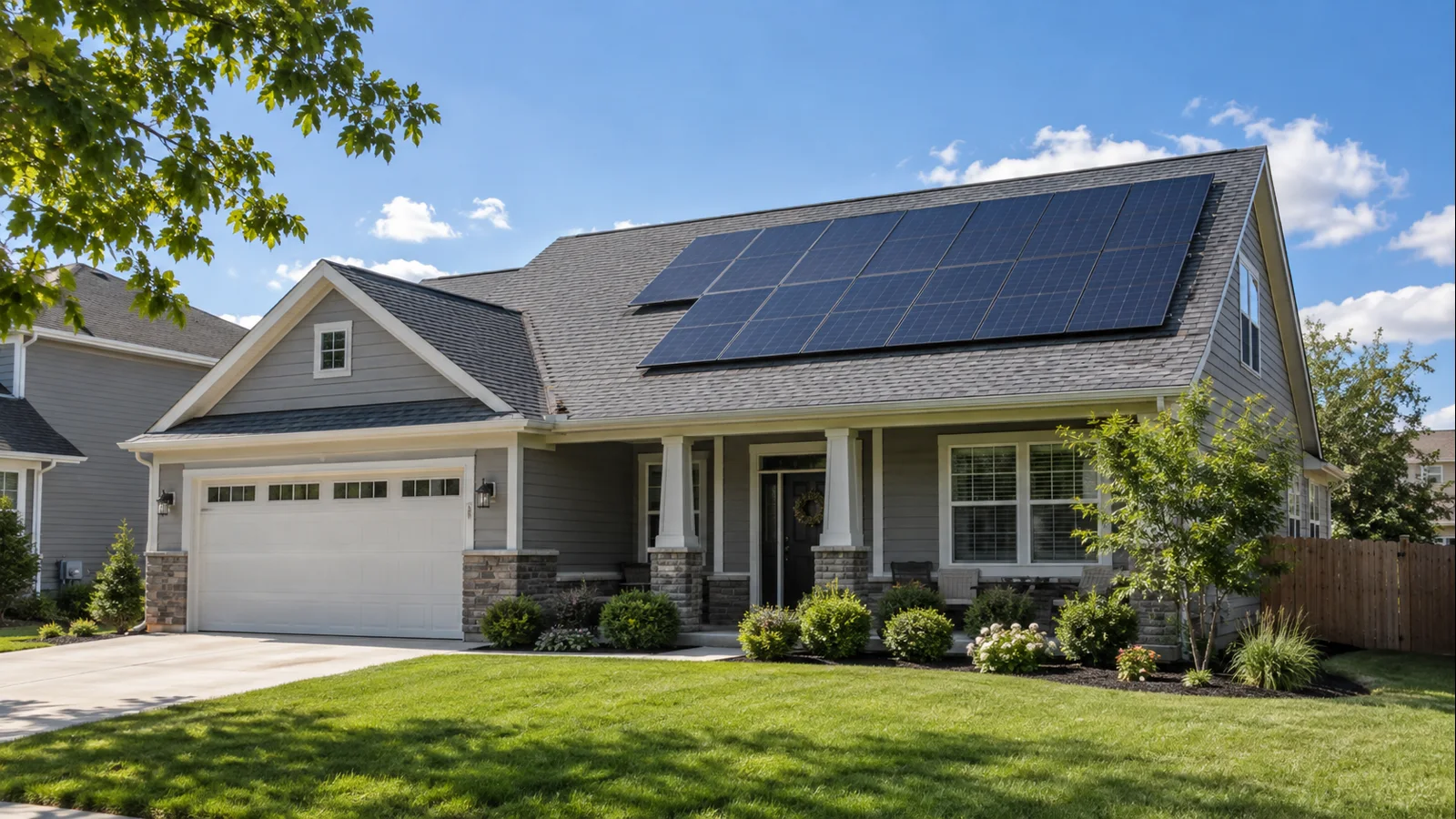 Residential rooftop solar array operating under strong summer sunlight and hot-weather conditions