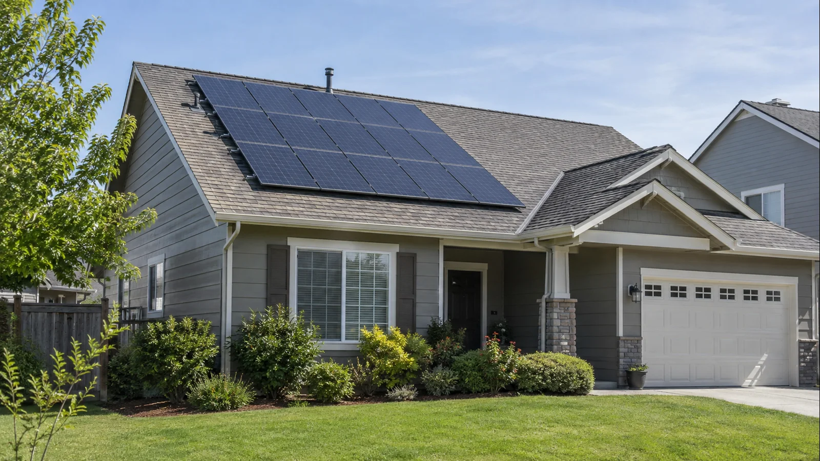Mature U.S. rooftop solar array illustrating long-term solar panel service life