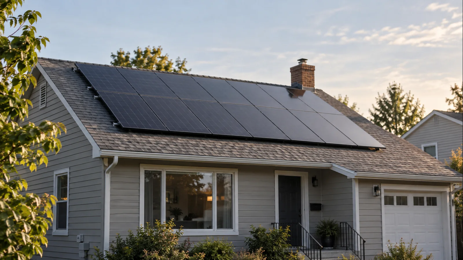Modern high-efficiency residential solar array on an asphalt-shingle roof