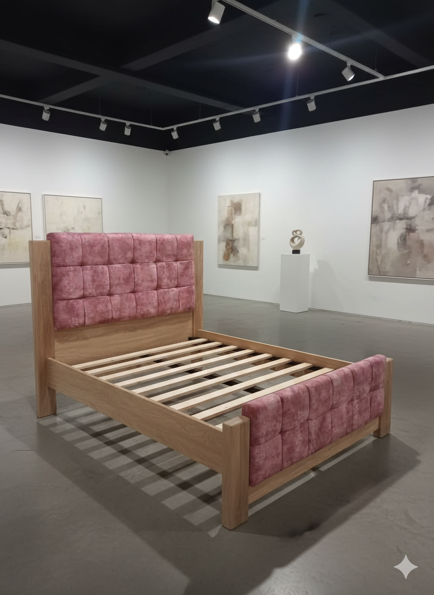 Cama Premium de Roble Macizo Acolchado