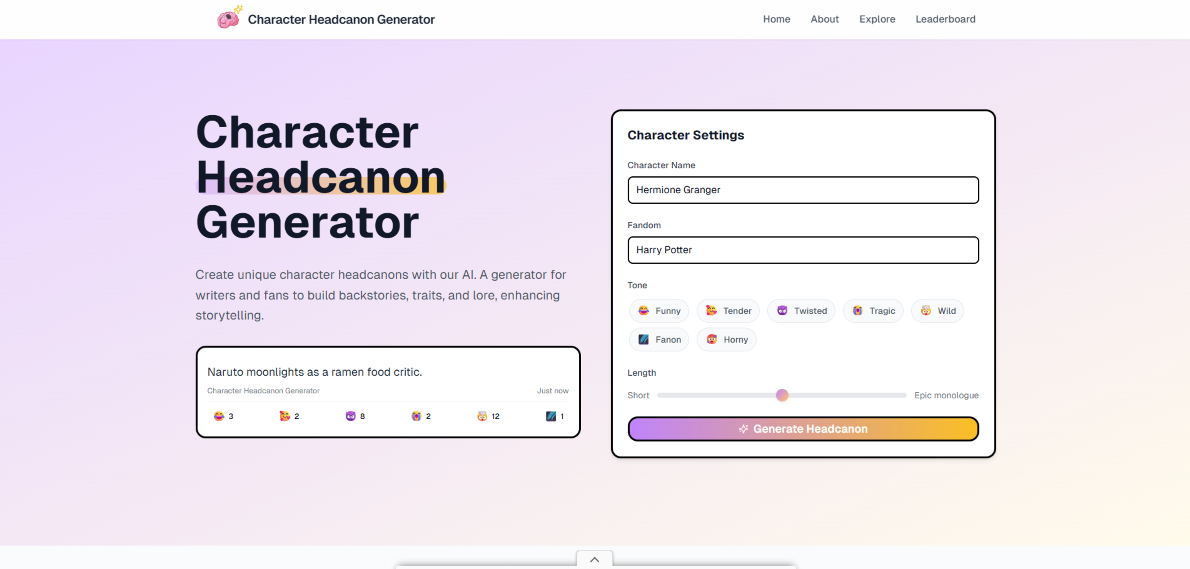 Character Headcanon Generator