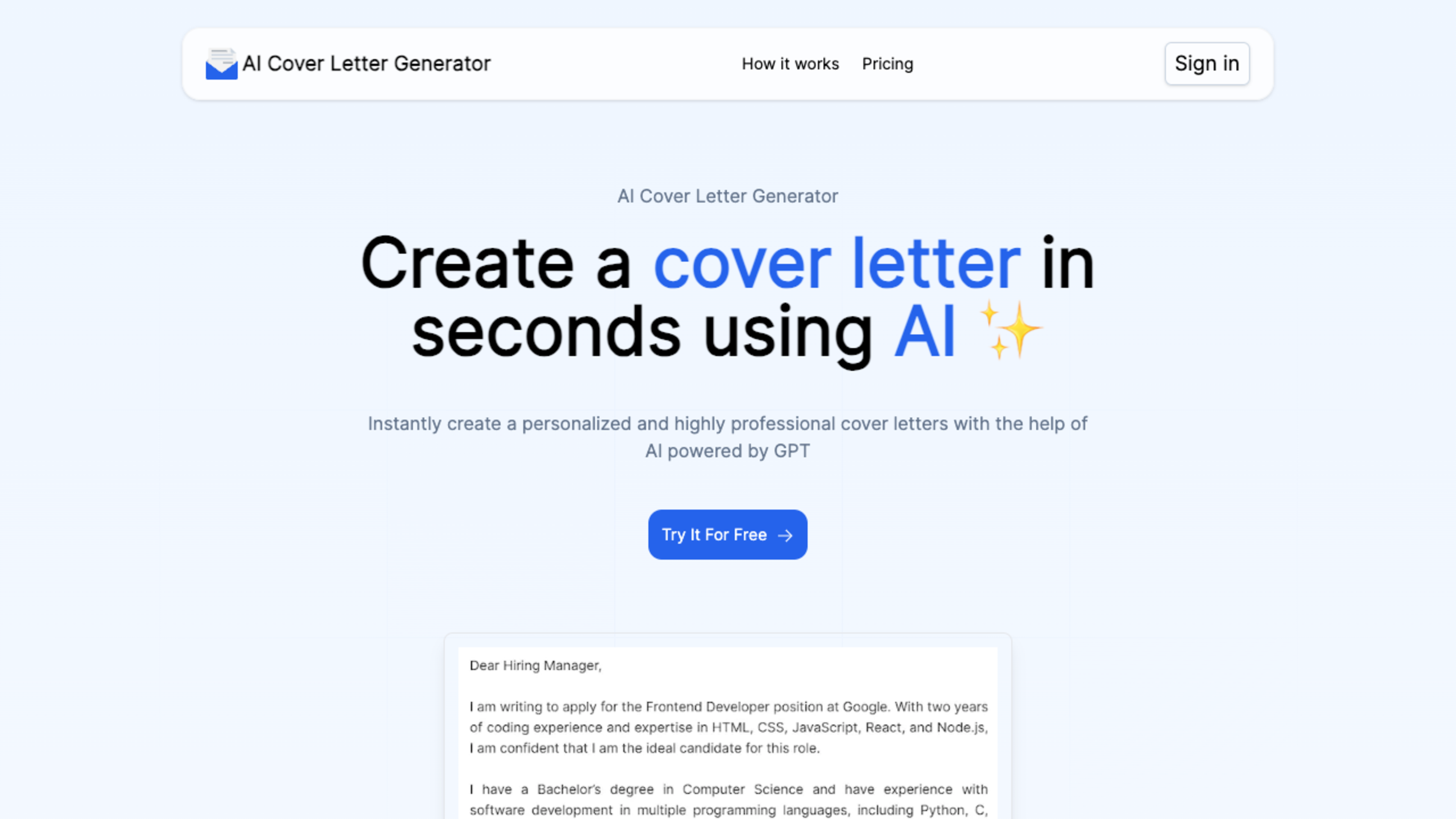 AI Cover Letter Generator