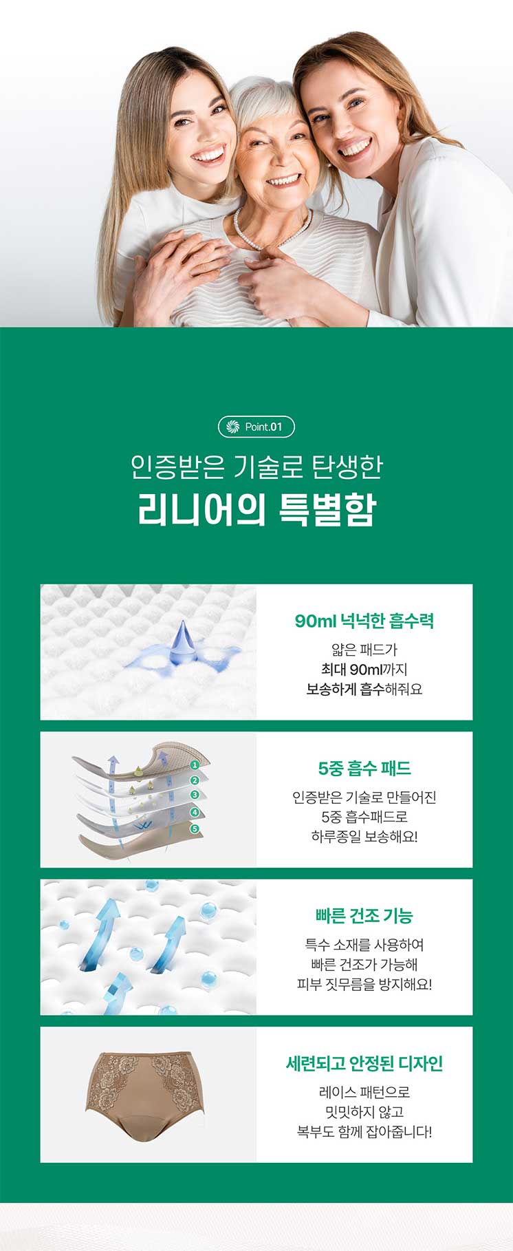 요실금팬티 WDR-03 90cc(여성용)육각미세가공 흡수층 상세 3