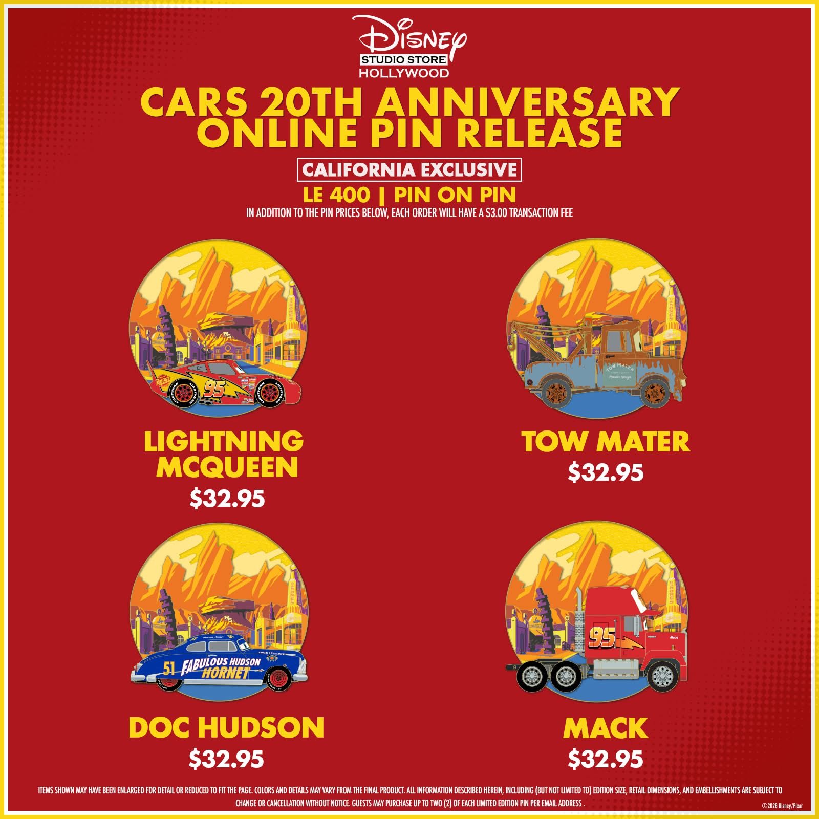 Disney Releases Cars 20th Anniversary Pins at Disney Studio Store Hollywood