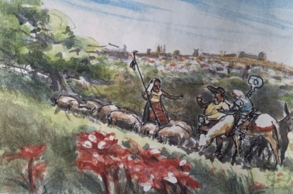 Trujillo, Don Quijote, Sancho Panza and Aldonza