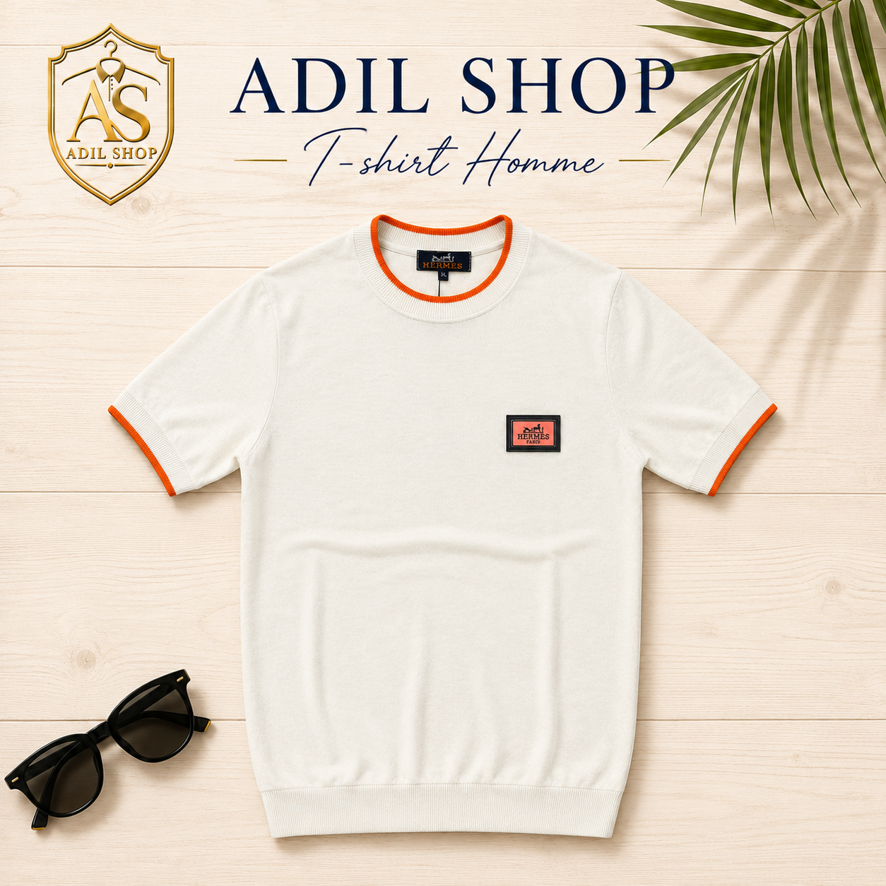 T-shirt Homme Blanc Cassé avec Détails Orange - Adil Shop Taza