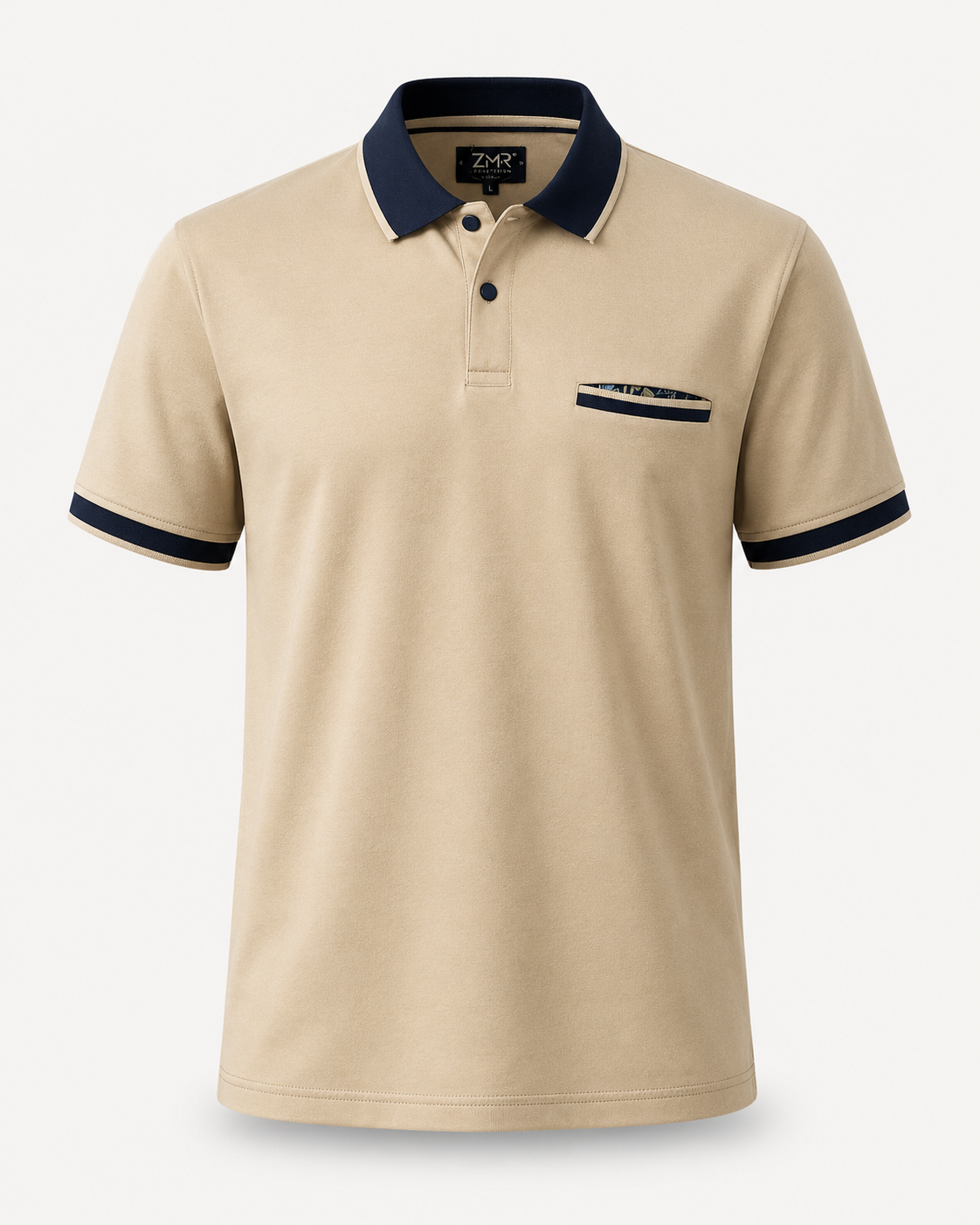Polo Homme Beige avec Col Bleu Marine - Adil Shop Taza
