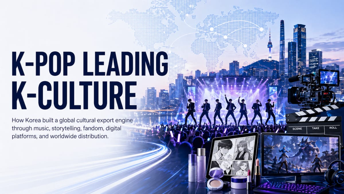 Performers on a stage with cosmetics and a webtoon tablet