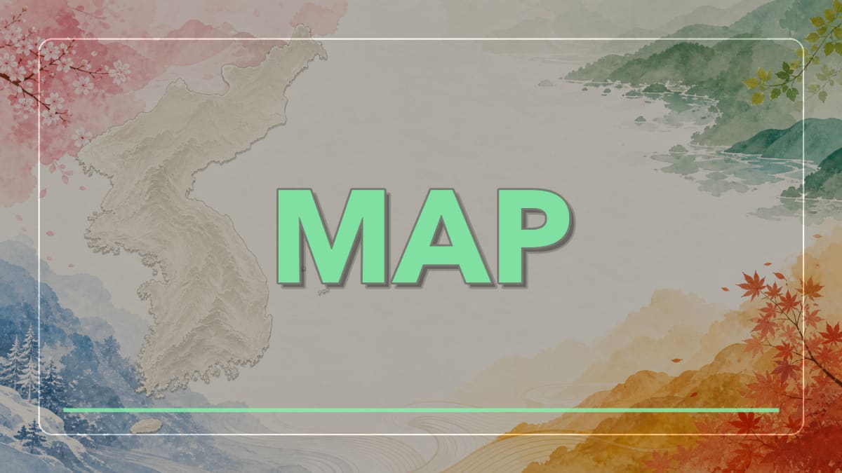 Graphic banner with MAP text over a stylized map of the Korean peninsula