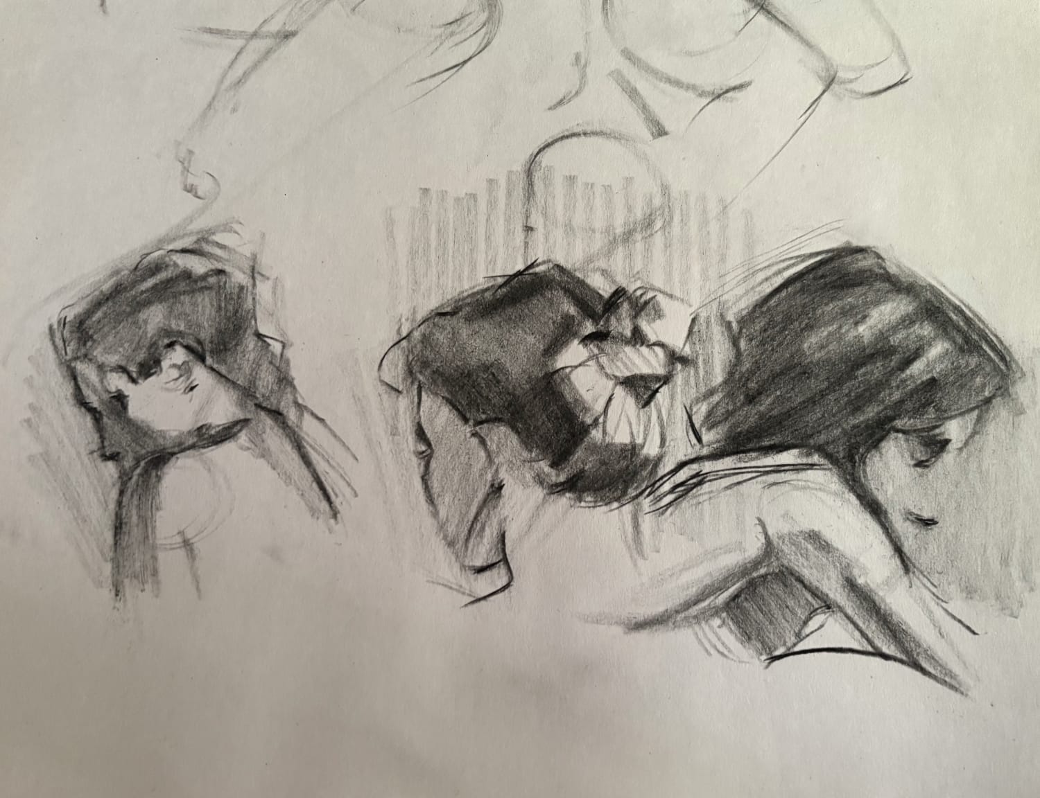 Studying your own portraits in figure drawings, which I'm sure you recognize! Charcoal pencil on newsprint