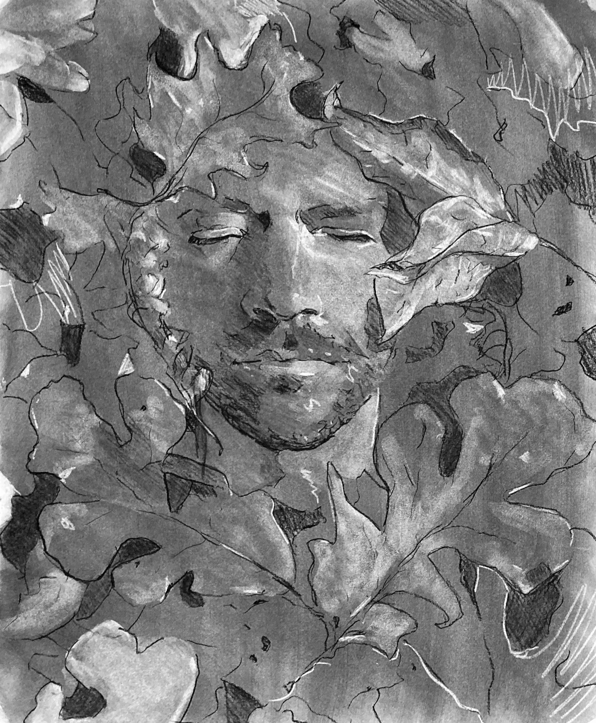 Self Portrait with Leaves (Asleep)