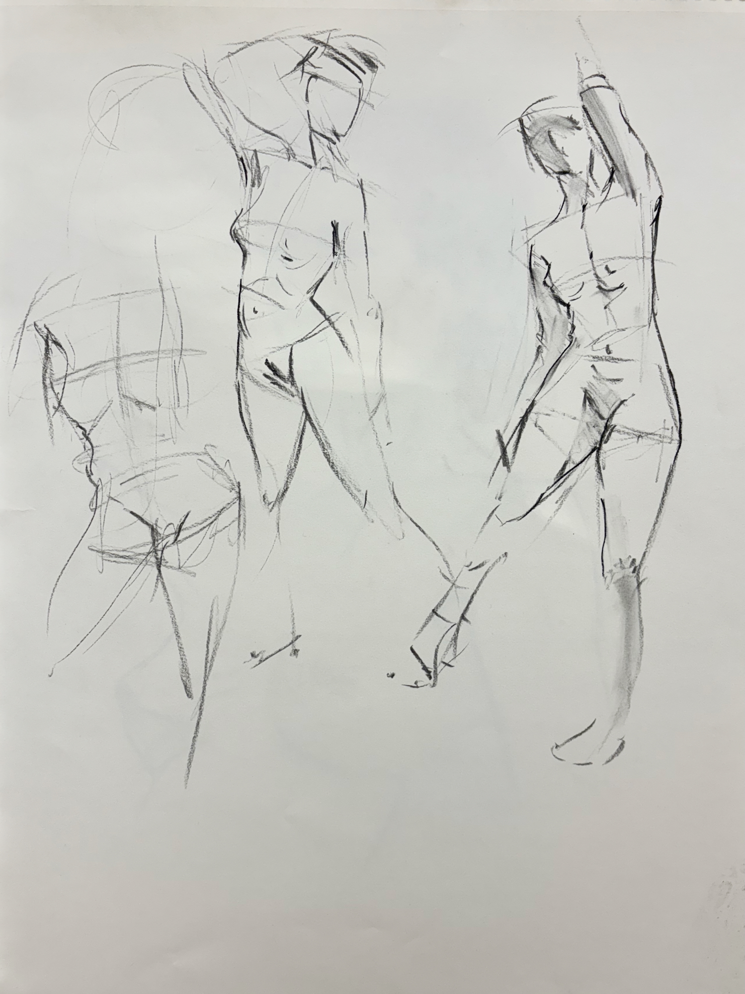 3-5 minute poses, vine charcoal, 18 x 24 in.
