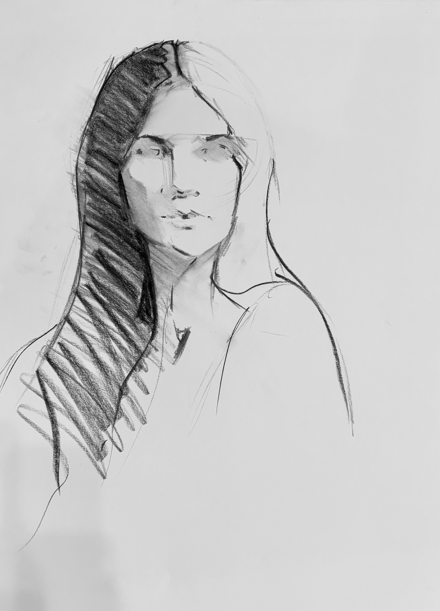 25 minute pose, vine charcoal and charcoal pencil, 18 x 24 in.
