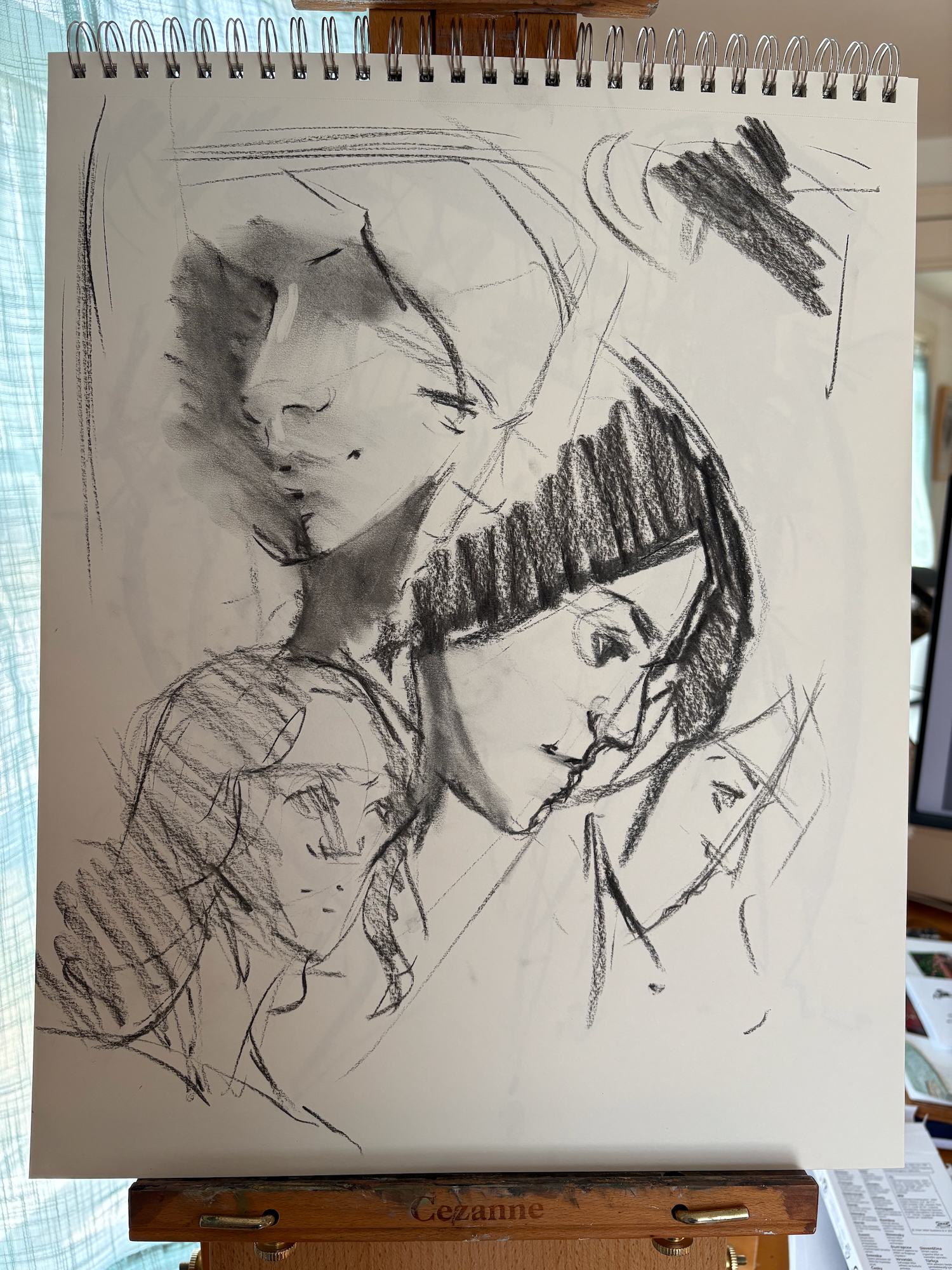 5 minute poses, vine charcoal, 14 x 17 in. One of the less successful pages.