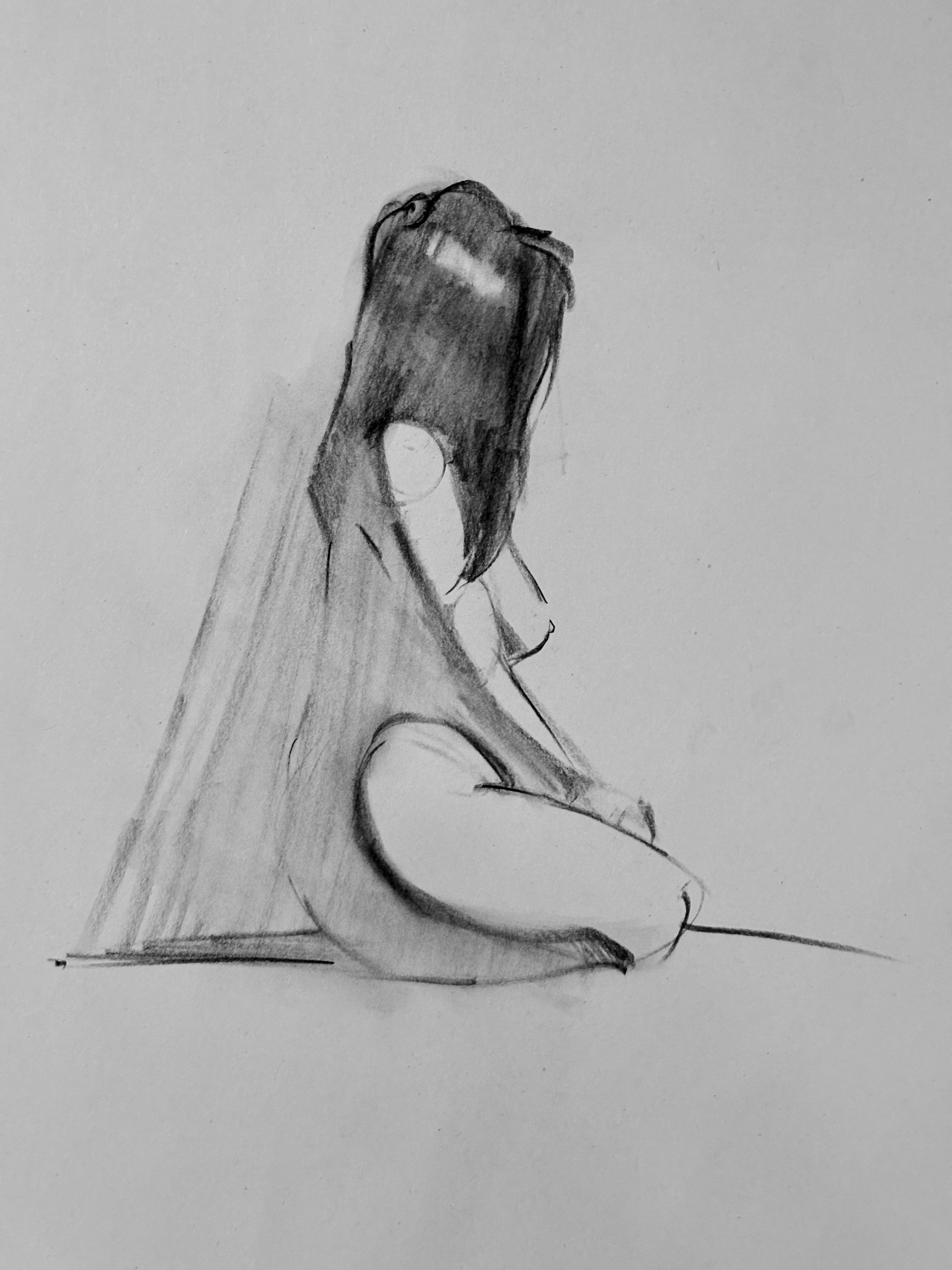 From one of my in person life drawing sessions, I was directly inspired by the design of [your drawing](https://www.instagram.com/p/CemhV-RAWKE/)! Charcoal pencil, newsprint.