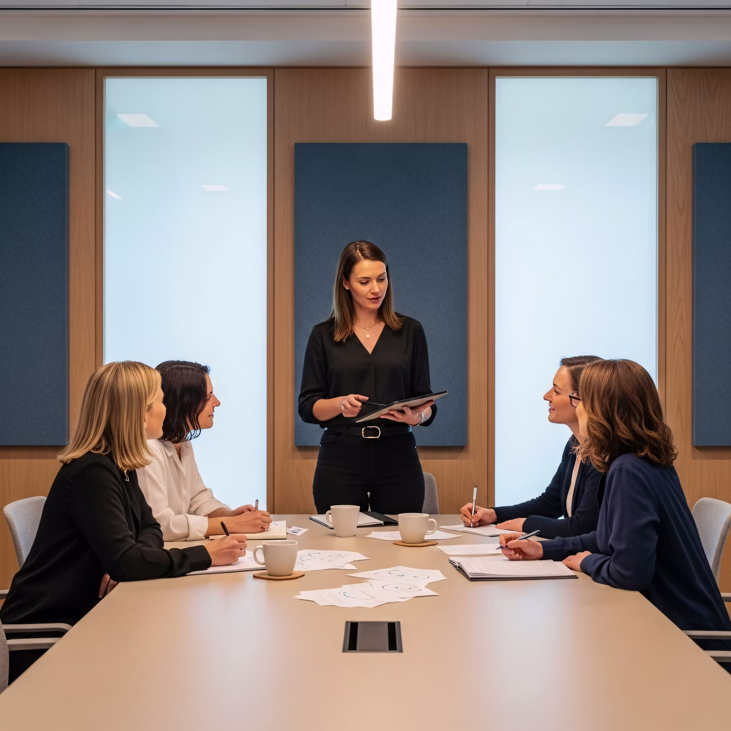 Modern corporate conference room setup showing TekWissen workspace collaboration