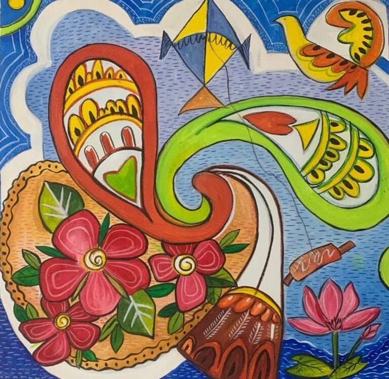 Artwork: Folk Motif of Bangladesh by Artist: Dr. Jahura Khatun