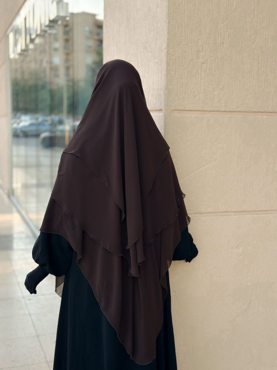 Three-Layer Khimar with Niqab - Thumbnail 3
