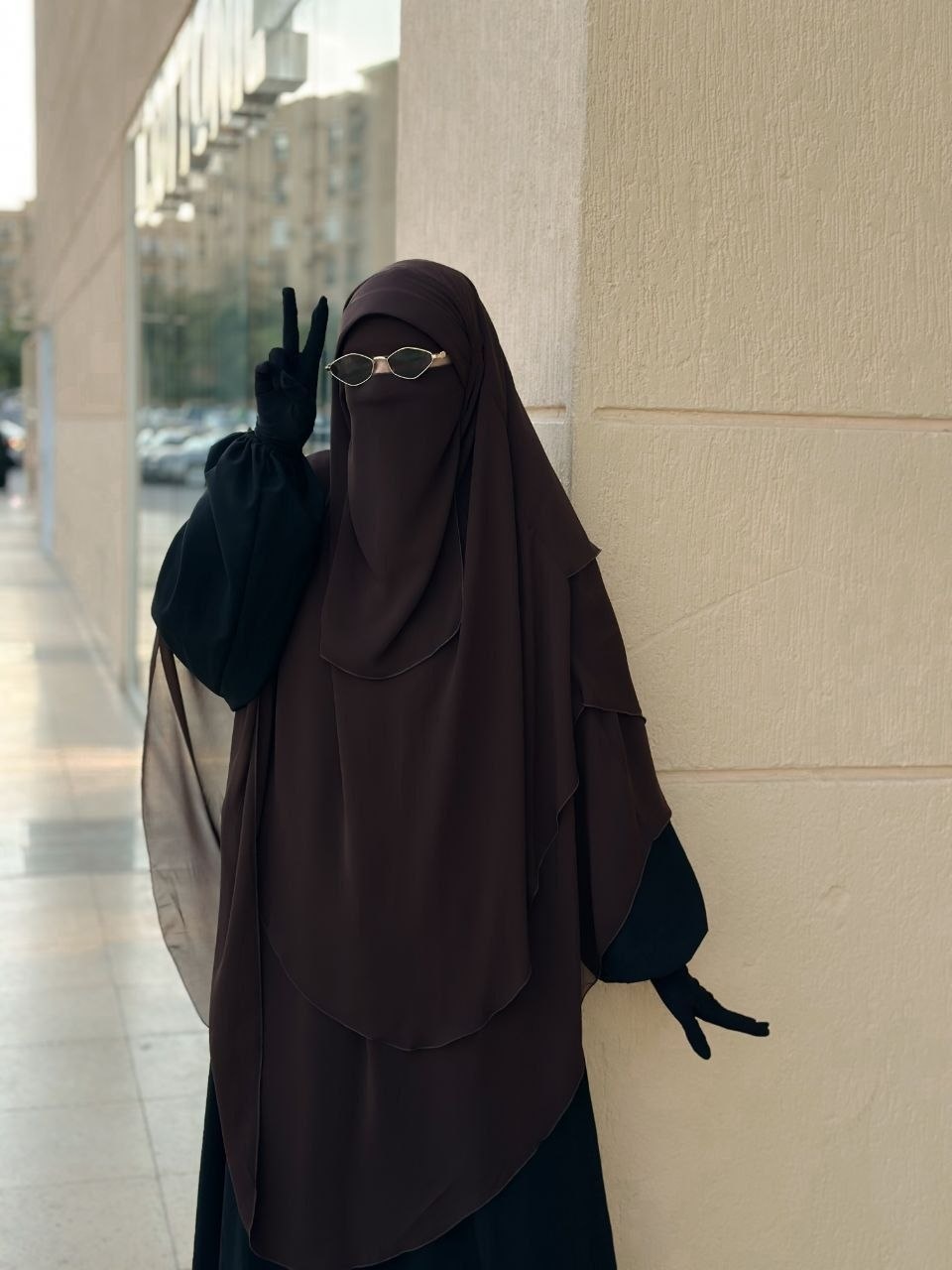 Three-Layer Khimar with Niqab - Thumbnail 2