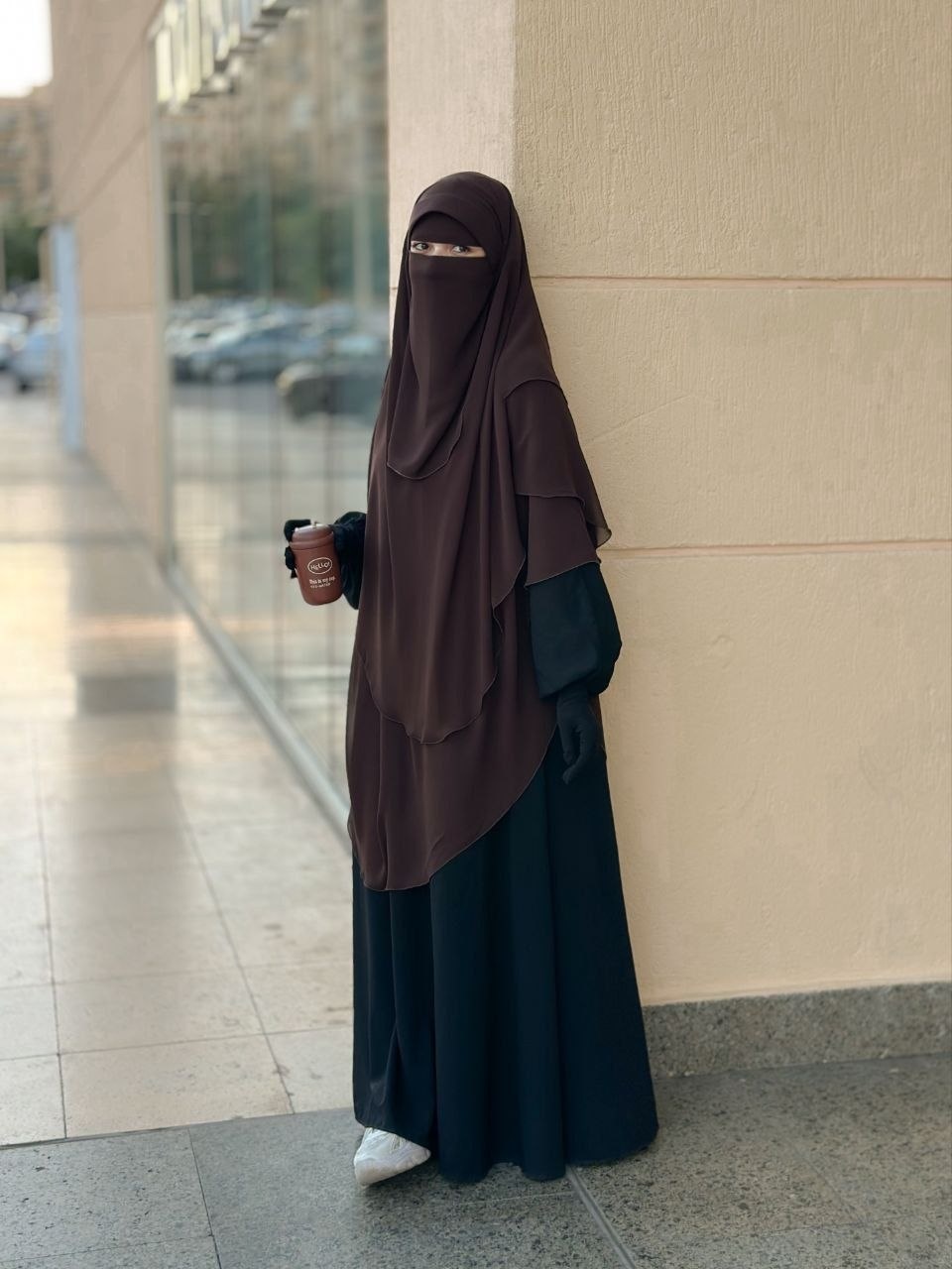 Three-Layer Khimar with Niqab - Thumbnail 4