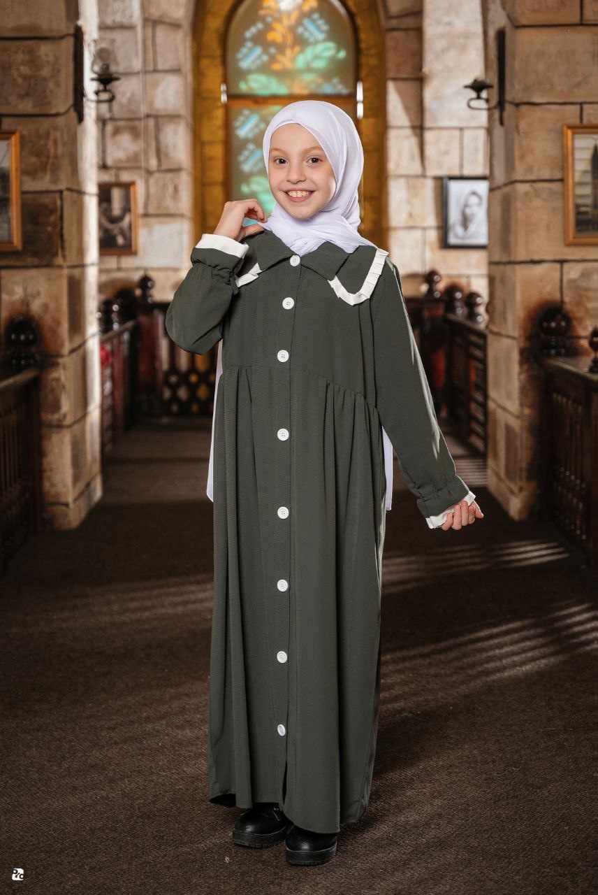 Girls' Panda Button-Up Dress with Scarf - Thumbnail 4