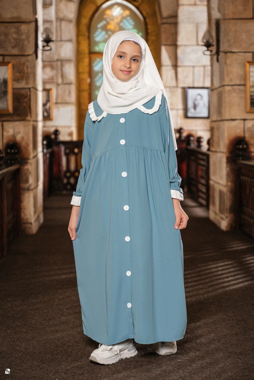 Girls' Panda Button-Up Dress with Scarf - Thumbnail 2