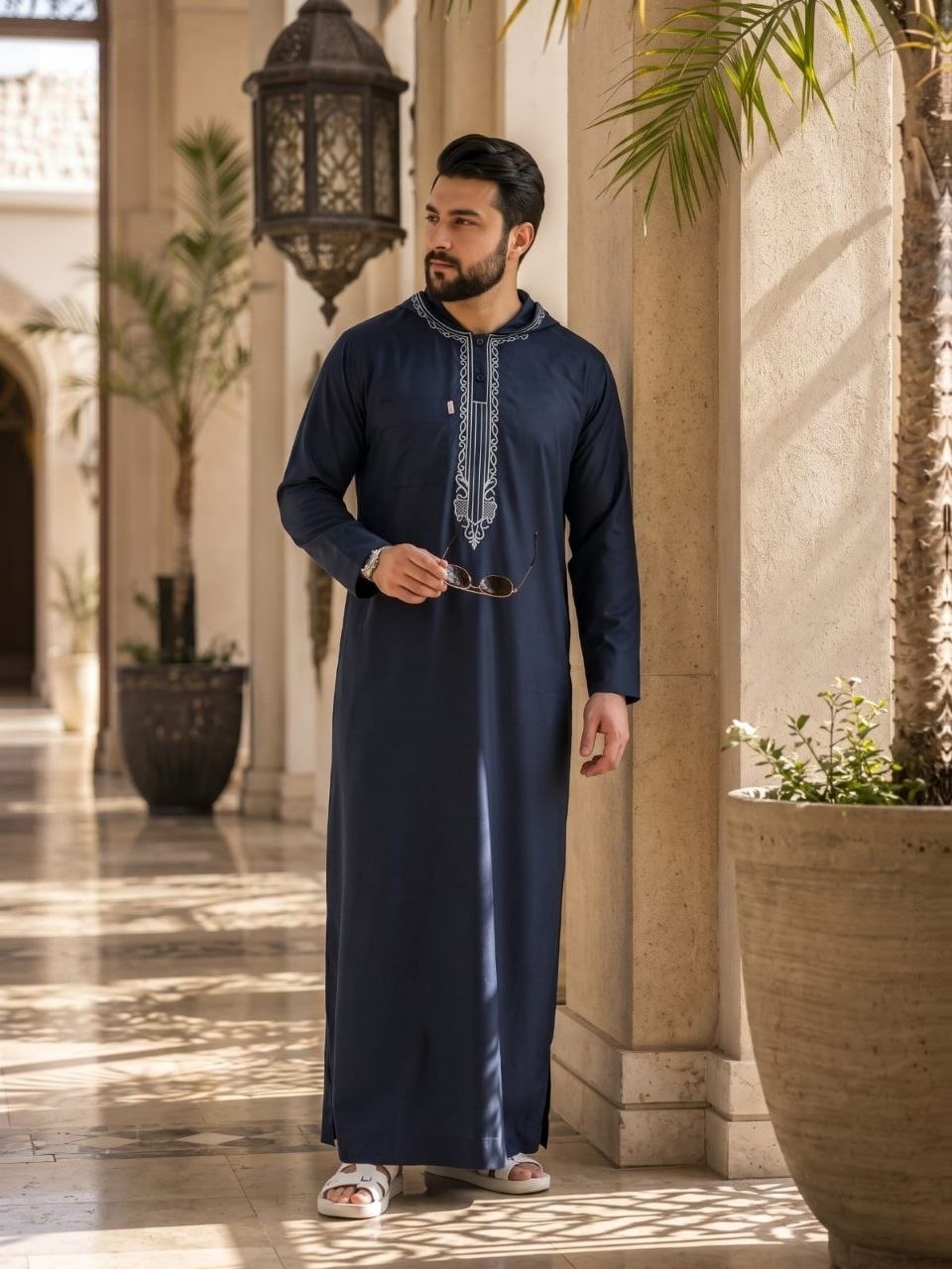Embroidered Satin Abaya - Thumbnail 3