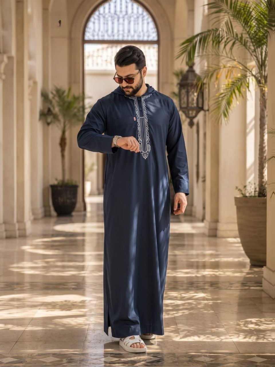 Embroidered Satin Abaya - Thumbnail 4