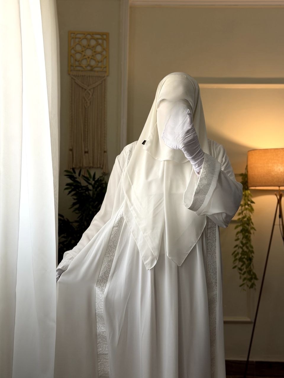 Thuraya 2238 Off-White Abaya - Thumbnail 4
